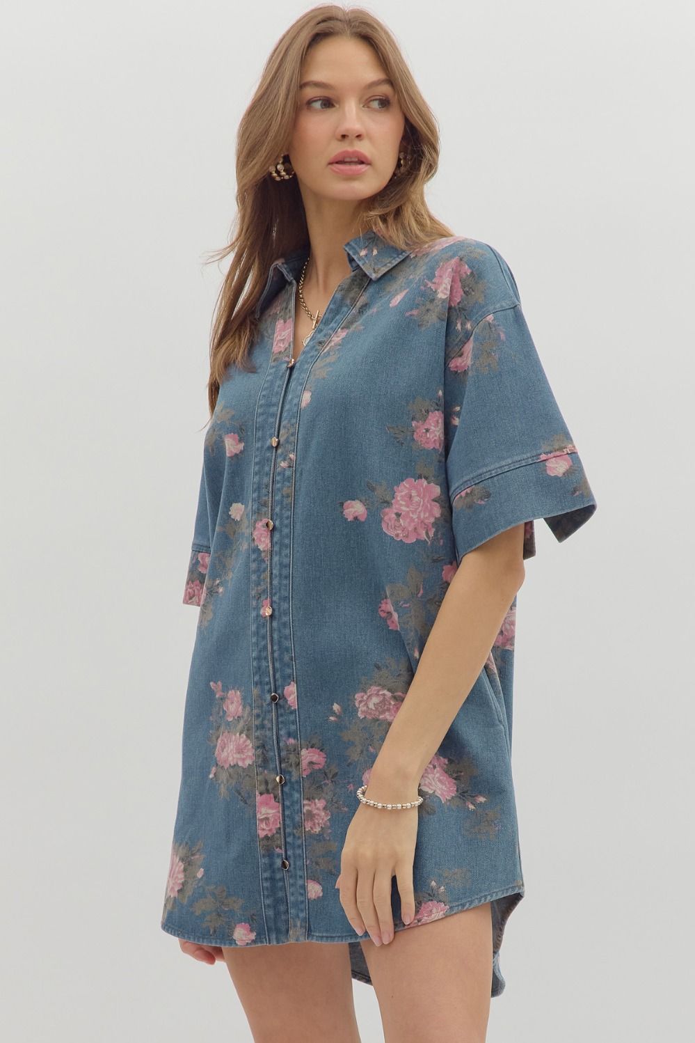 ROXIE FLORAL DENIM DRESS