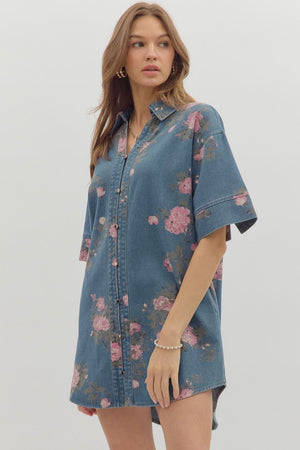 ROXIE FLORAL DENIM DRESS