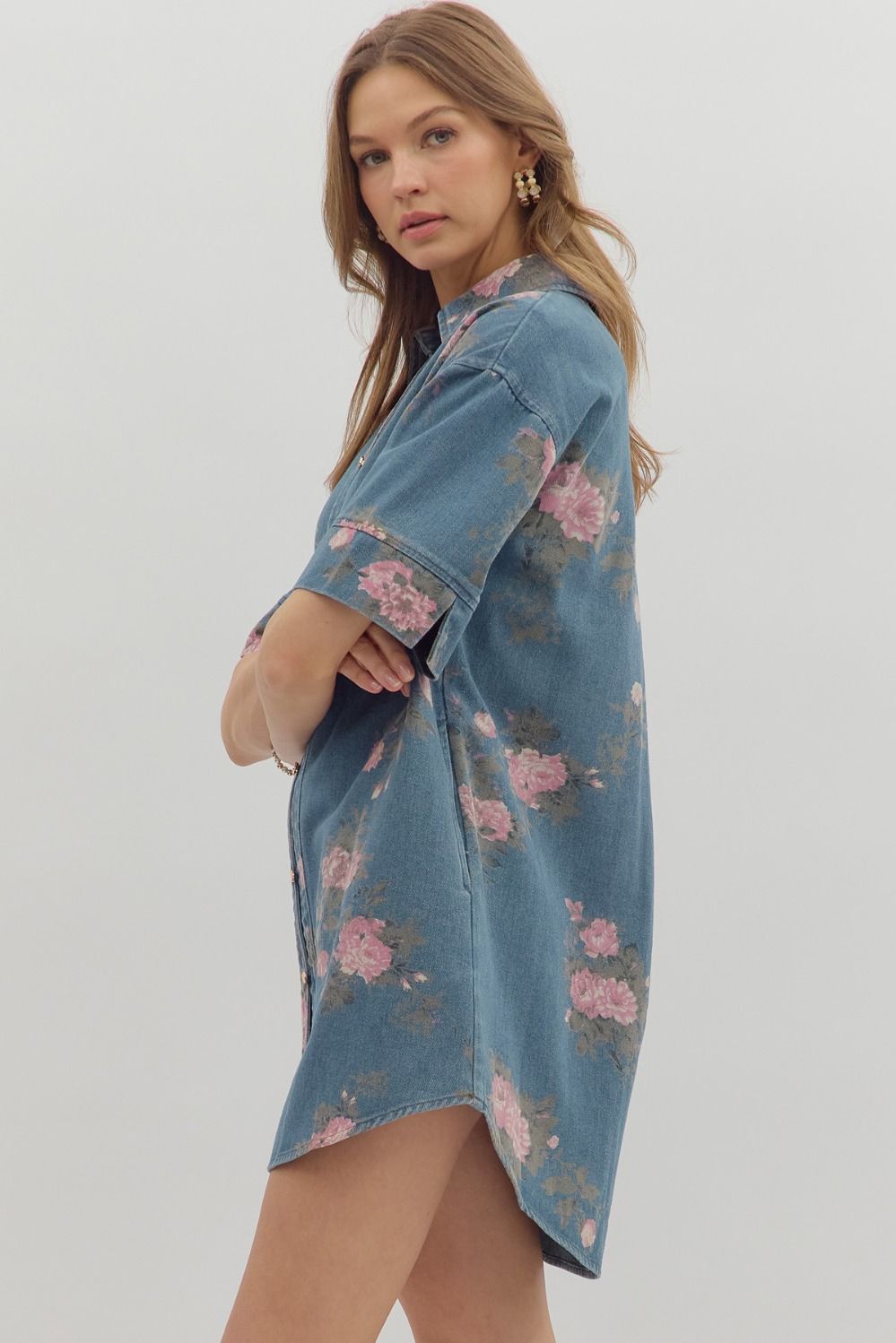 ROXIE FLORAL DENIM DRESS