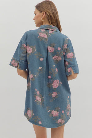 ROXIE FLORAL DENIM DRESS
