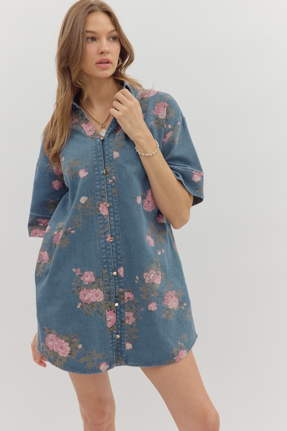 ROXIE FLORAL DENIM DRESS