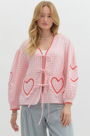 RUBY TIE FRONT BLOUSE IN BABY PINK