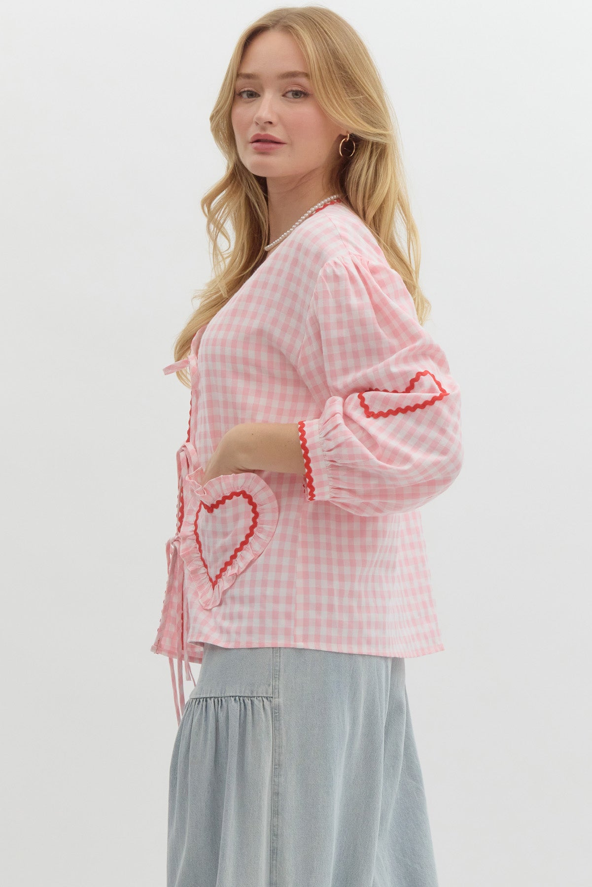 RUBY TIE FRONT BLOUSE IN BABY PINK