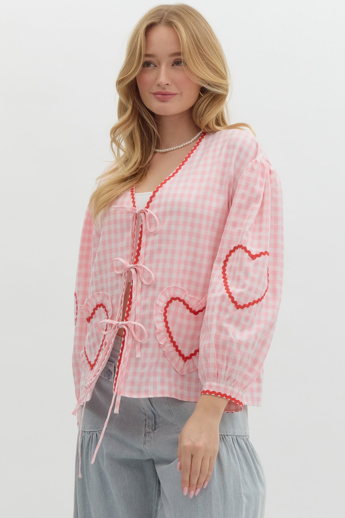 RUBY TIE FRONT BLOUSE IN BABY PINK