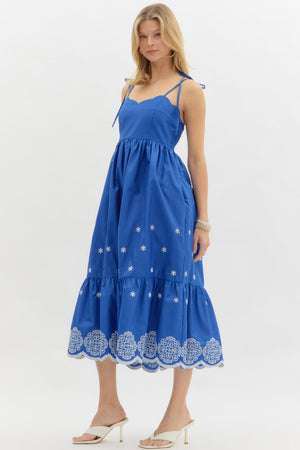 SEASIDE EMBROIDERED MAXI DRESS IN ROYAL BLUE