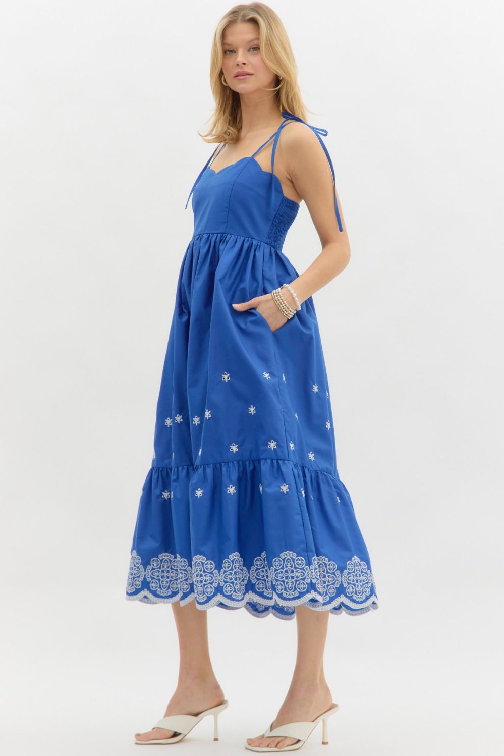 SEASIDE EMBROIDERED MAXI DRESS IN ROYAL BLUE