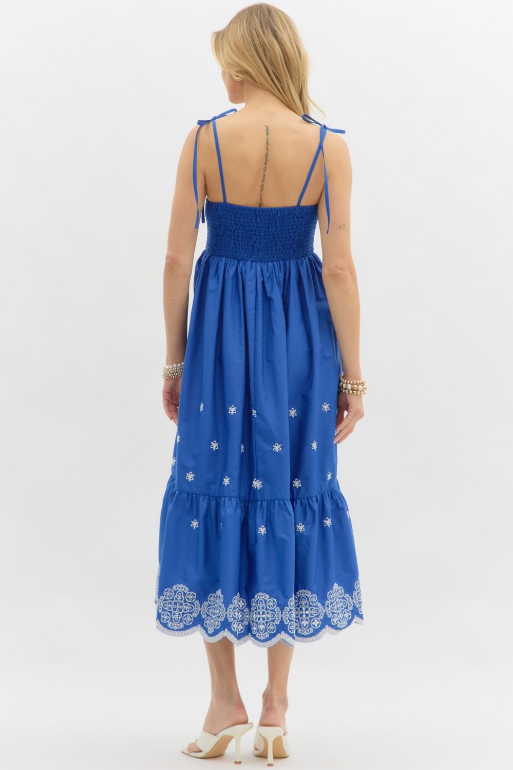 SEASIDE EMBROIDERED MAXI DRESS IN ROYAL BLUE
