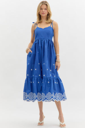 SEASIDE EMBROIDERED MAXI DRESS IN ROYAL BLUE