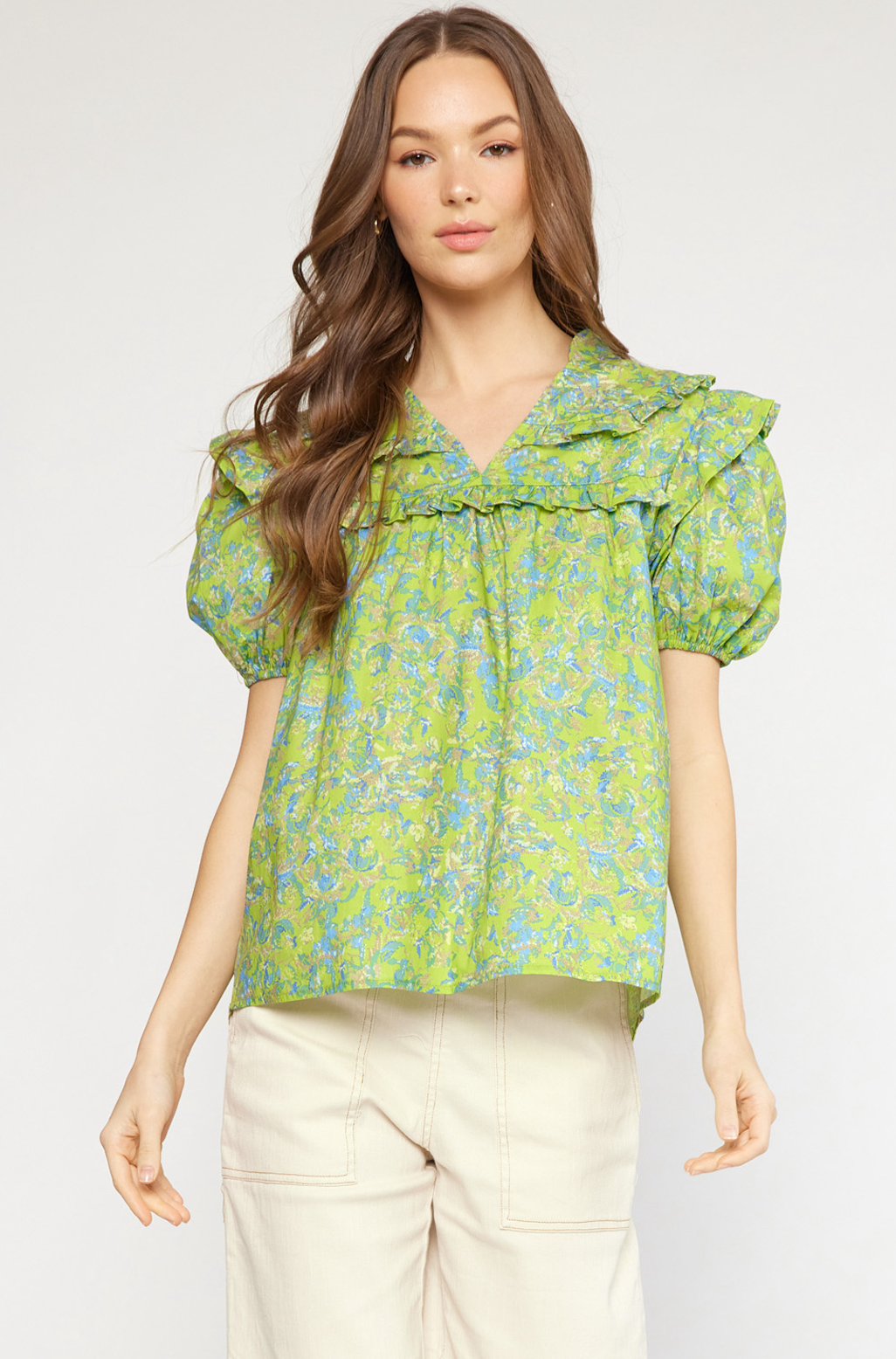 SIMON PRINTED BLOUSE IN CHARTREUSE