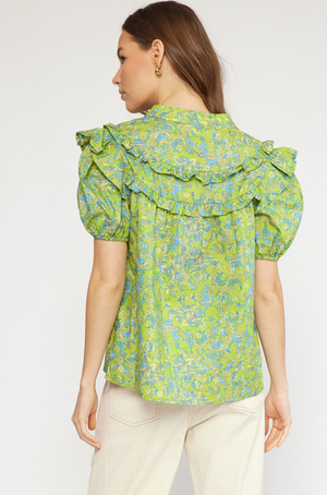SIMON PRINTED BLOUSE IN CHARTREUSE