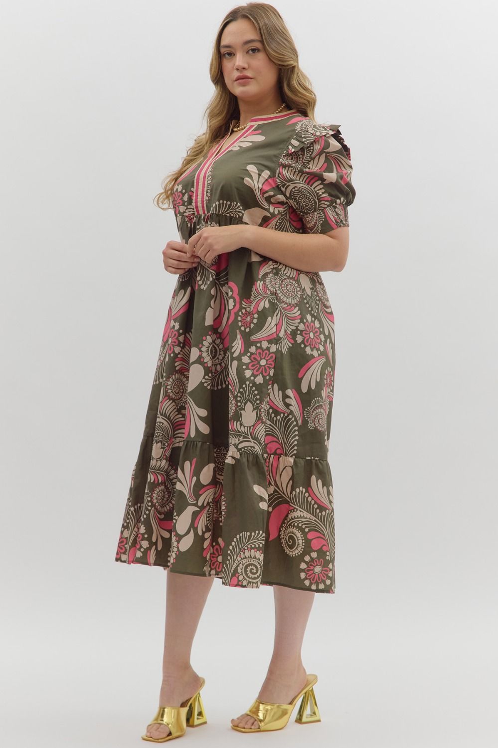 SOLENNE MIDI DRESS IN OLIVE: PLUS SIZE