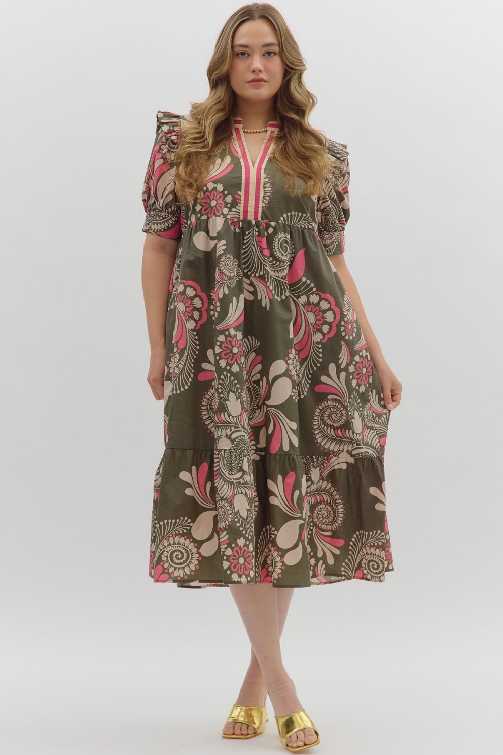 SOLENNE MIDI DRESS IN OLIVE: PLUS SIZE