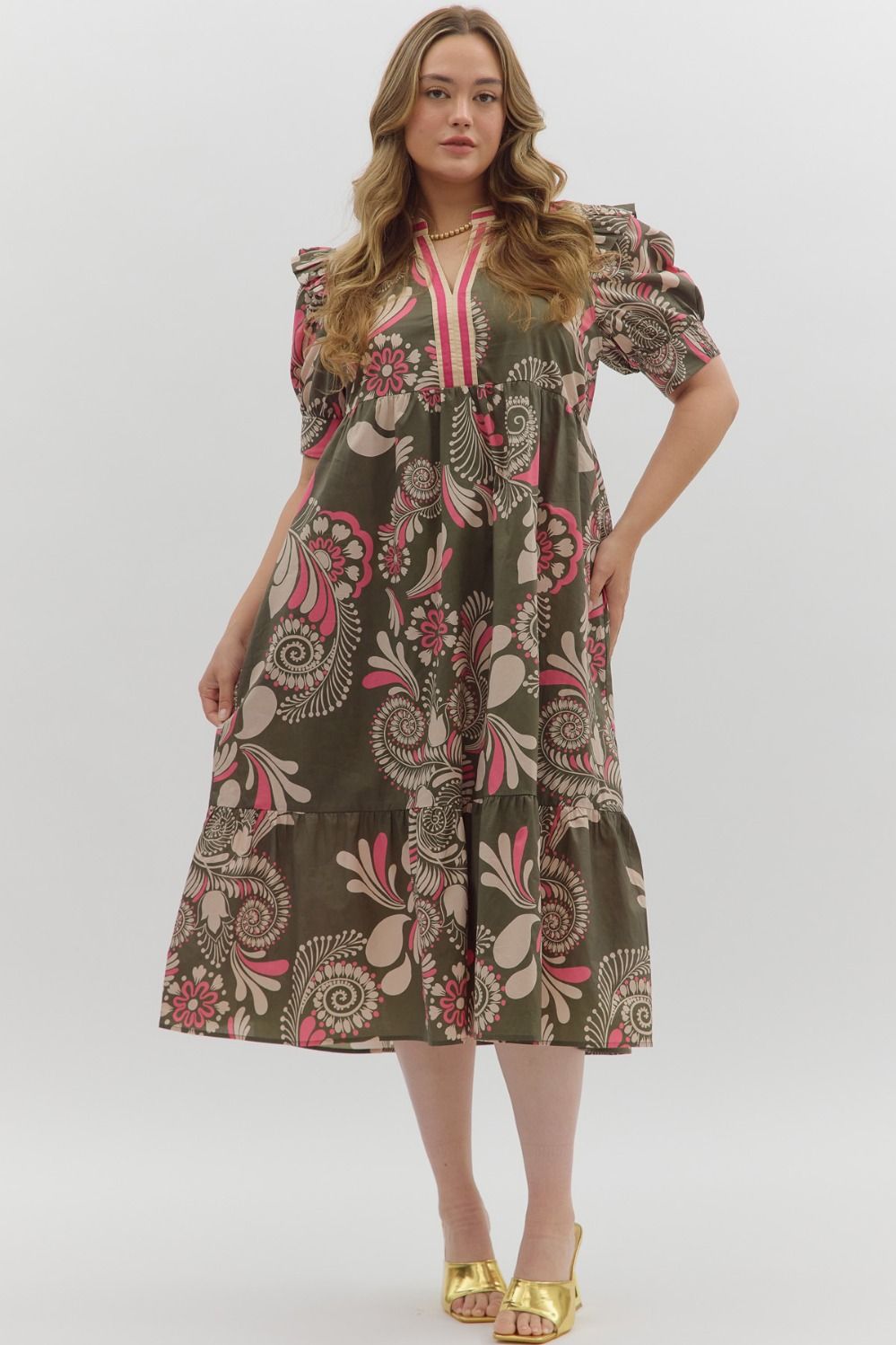 SOLENNE MIDI DRESS IN OLIVE: PLUS SIZE