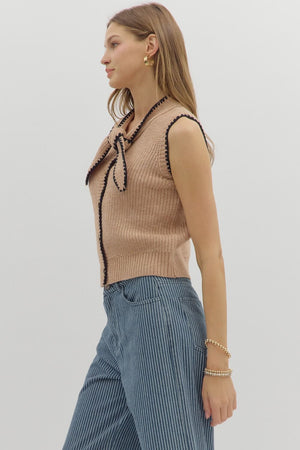 SYLVIE KNIT BOW SWEATER IN TAUPE
