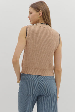 SYLVIE KNIT BOW SWEATER IN TAUPE