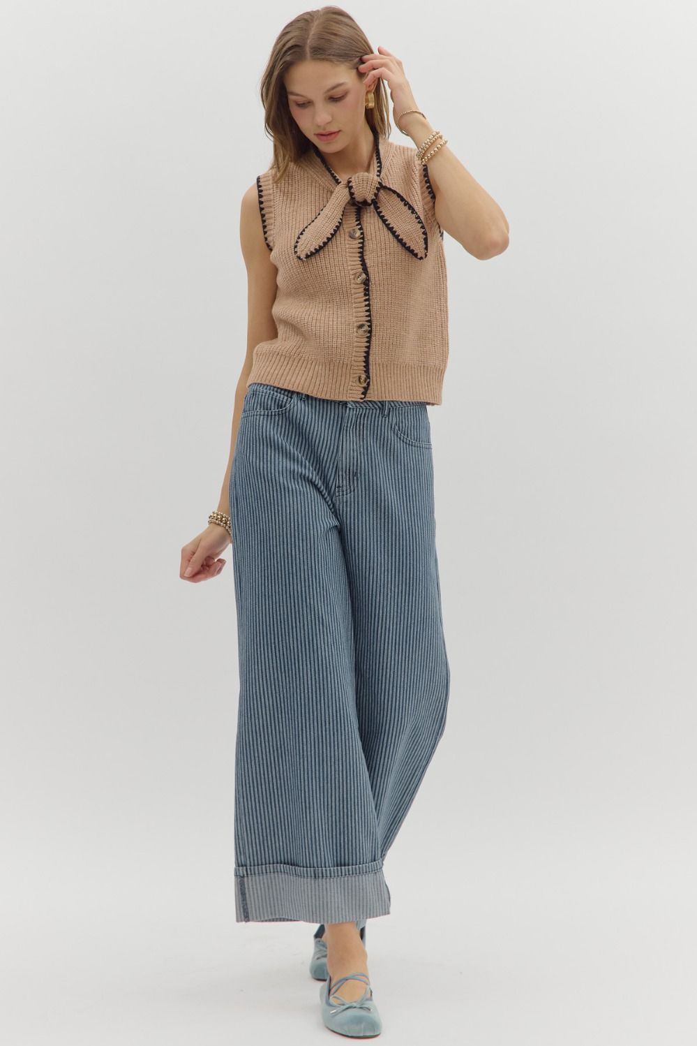 SYLVIE KNIT BOW SWEATER IN TAUPE