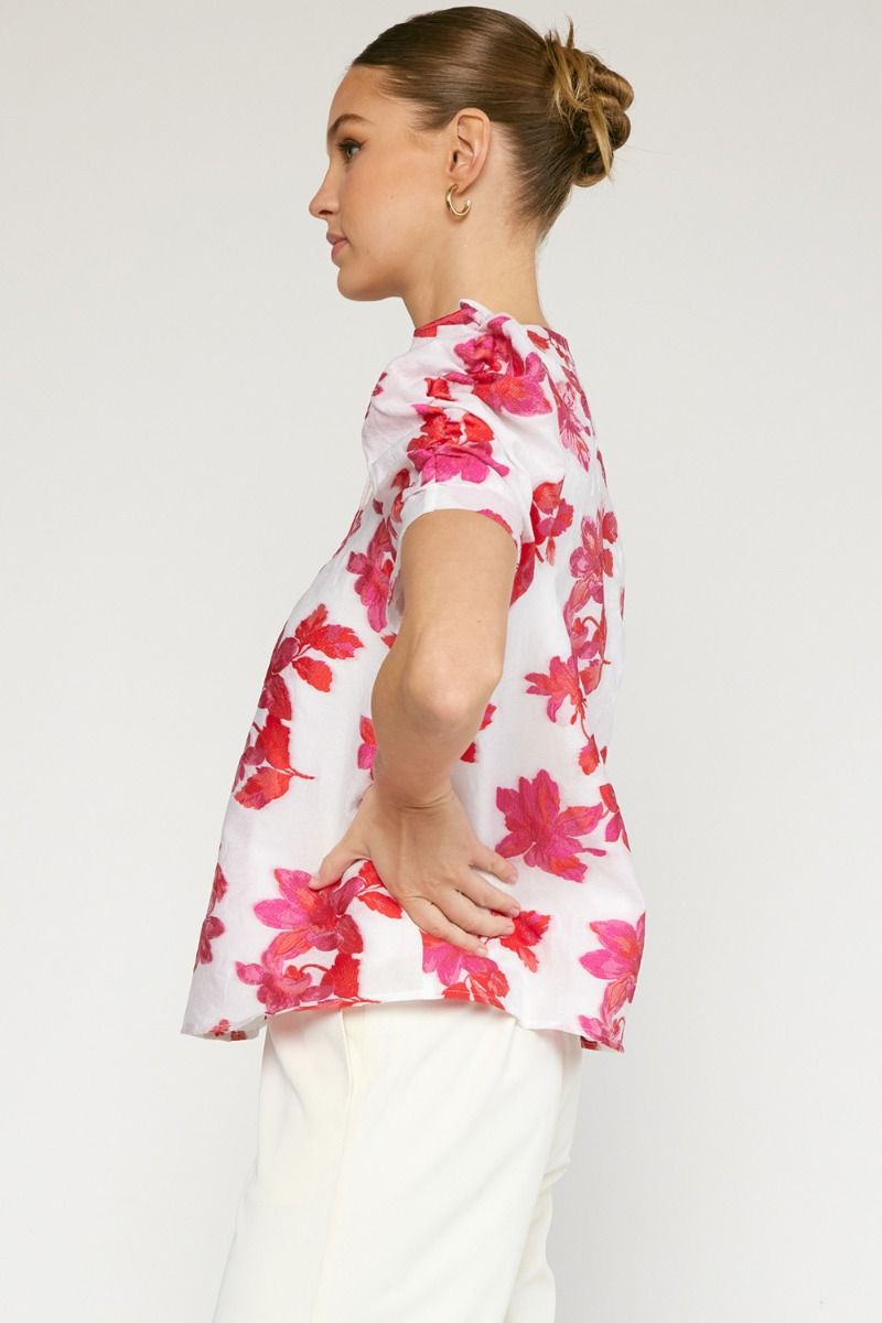 YATES FLORAL BLOUSE IN OFF WHITE AND FUCHSIA