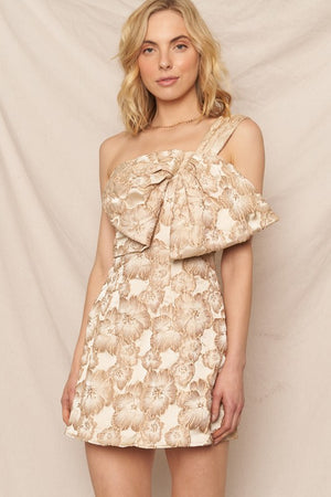 CORINNA ONE SHOULDER DRESS IN GOLD