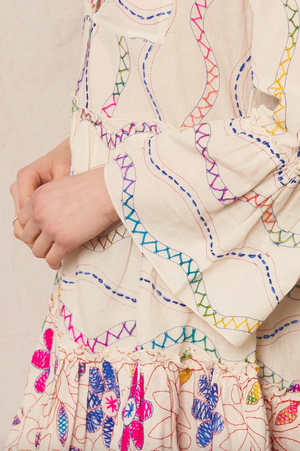 LEIA FLORAL EMBROIDERY MINI DRESS IN CREAM