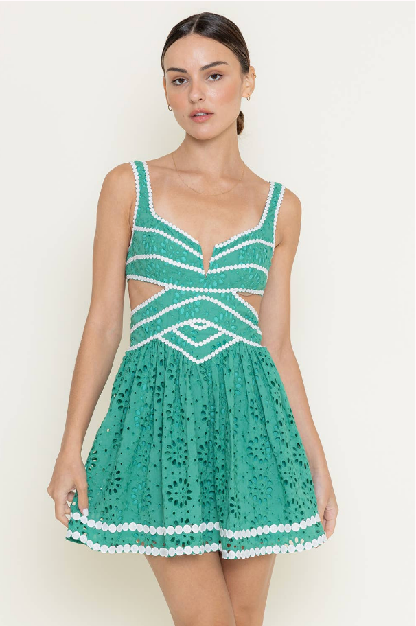 RESORT EYELET TRIM MINI DRESS