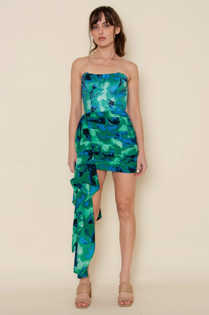 RESORT VACAY STRAPLESS DRESS IN FISHTAIL EMERALD