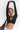 A woman with her arms raised overhead wears a sheer black long-sleeve crop top with horizontal slub texture. She is posing against a clean white studio background, with a black shoulder bag and black headphones around her neck.