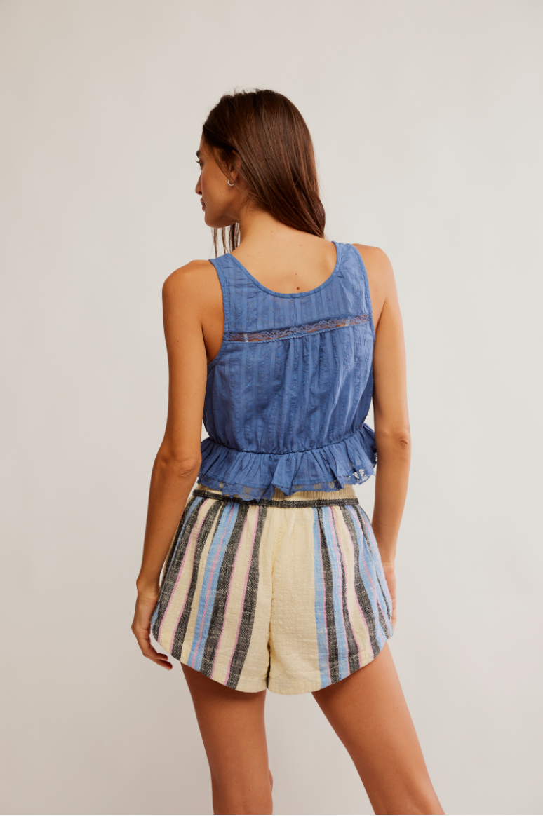 FREE PEOPLE ALANA LACE TANK IN BLUE TOPAZ