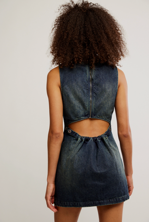 FREE PEOPLE ATLAS DENIM MINI DRESS IN VINTAGE INDIGO