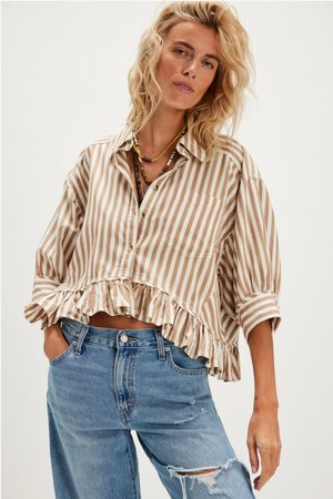 FREE PEOPLE BAILEY STRIPE SHIRT IN NEUTRAL COMBO