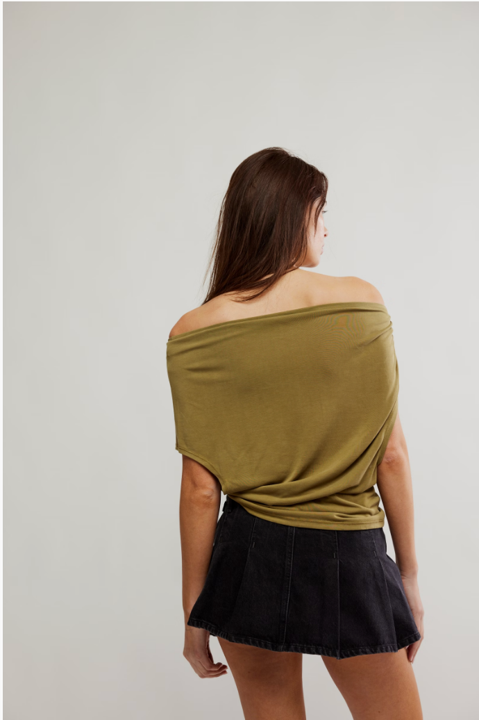 FREE PEOPLE BLAKE KNIT TOP IN GREEN MOSS