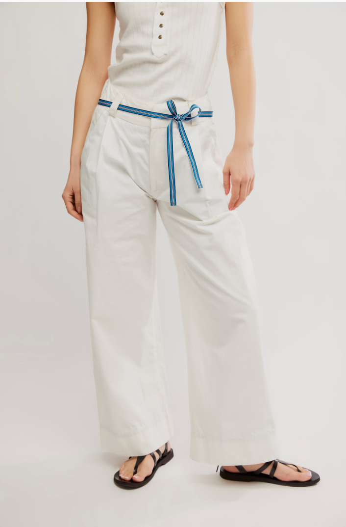FREE PEOPLE BUCKLE BACK TROUSER IN SNOW WHITE