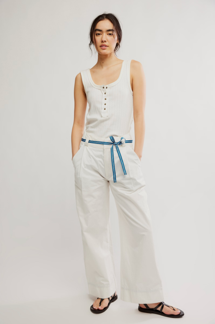 FREE PEOPLE BUCKLE BACK TROUSER IN SNOW WHITE