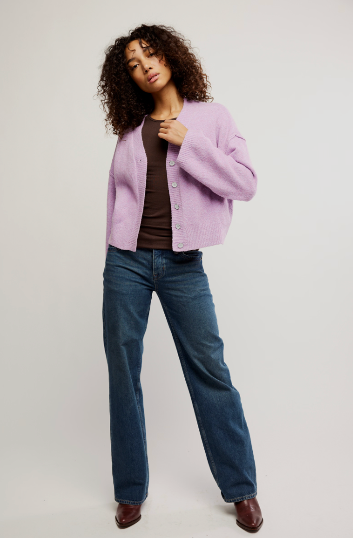 FREE PEOPLE COOL OF THE NIGHT CARDI LILAC