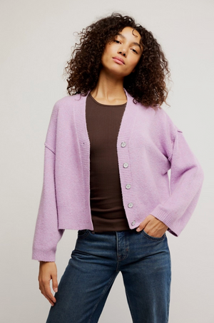 FREE PEOPLE COOL OF THE NIGHT CARDI LILAC