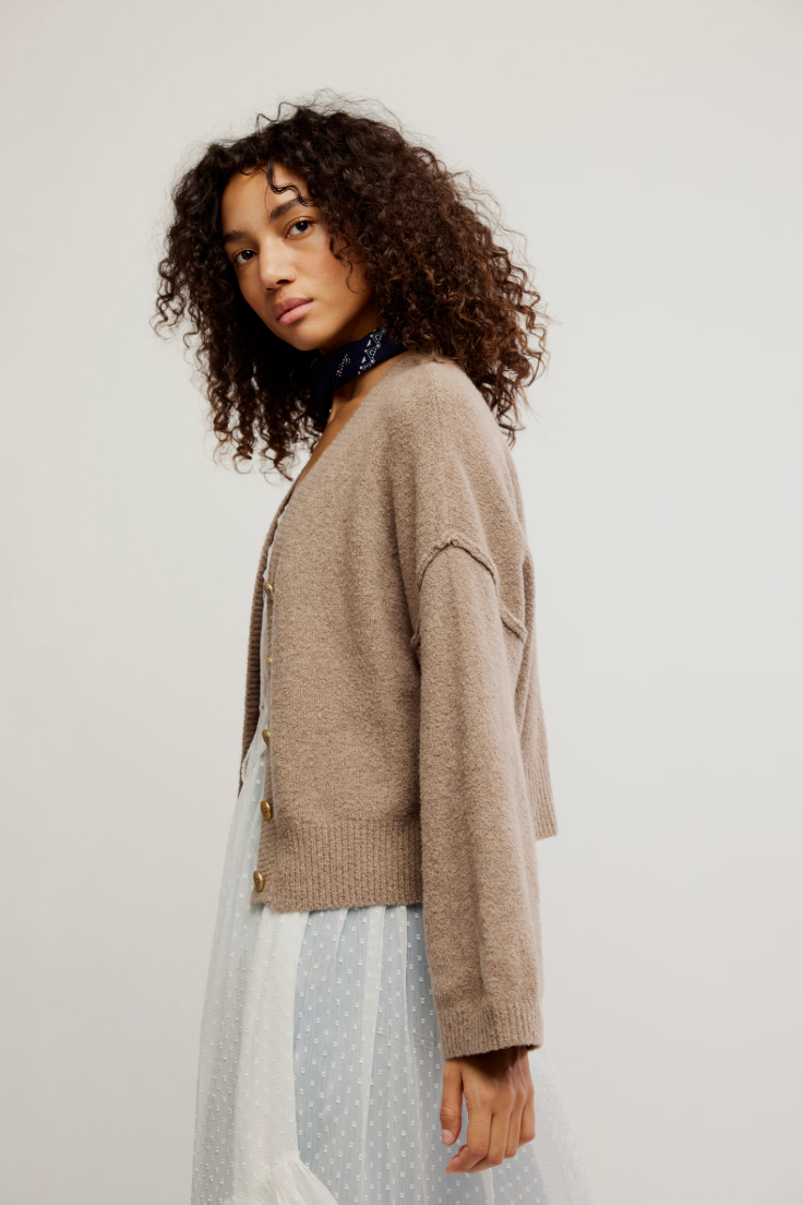 FREE PEOPLE COOL OF THE NIGHT CARDI MOCHA