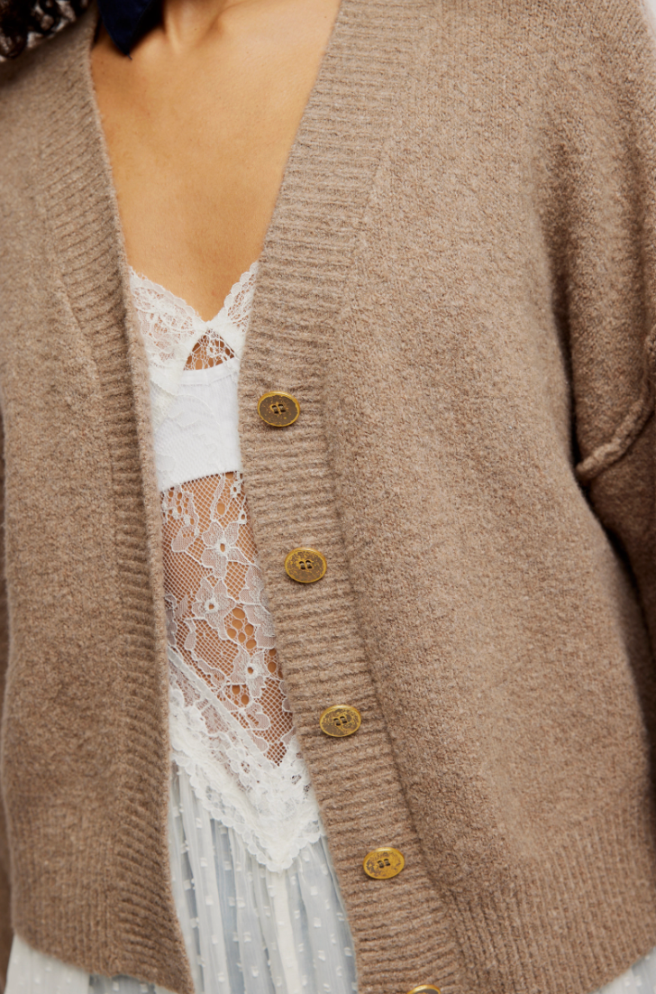 FREE PEOPLE COOL OF THE NIGHT CARDI MOCHA