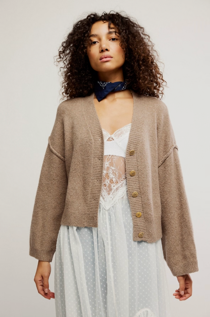 FREE PEOPLE COOL OF THE NIGHT CARDI MOCHA