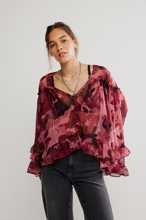 FREE PEOPLE DAY DREAMING BLOUSE IN ROSE COMBO