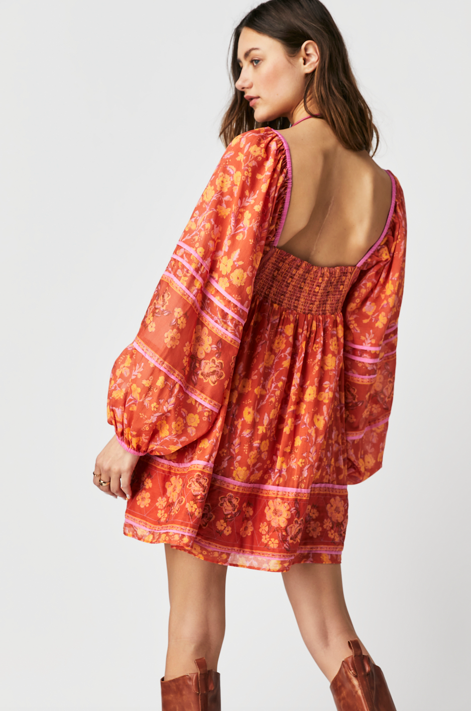 FREE PEOPLE ENDLESS AFTERNOON MINI DRESS IN CHILI COMBO