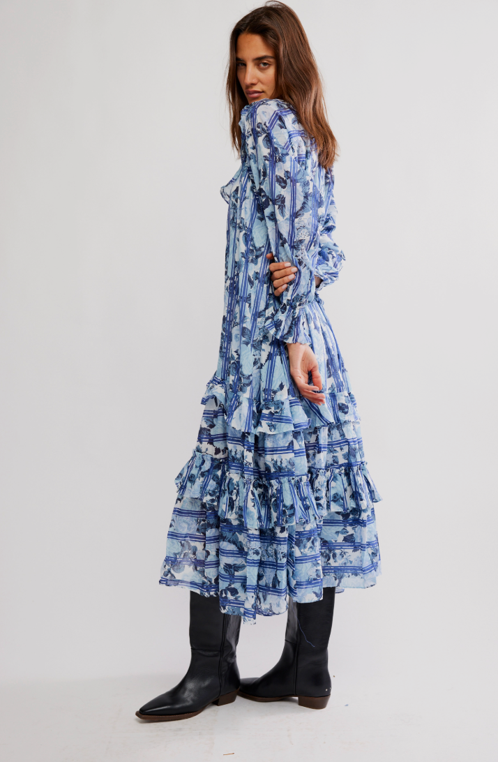 FREE PEOPLE GARDEN WONDERS MAXI IN BLUE COMBO