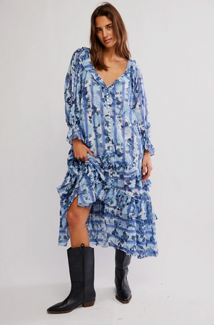 FREE PEOPLE GARDEN WONDERS MAXI IN BLUE COMBO
