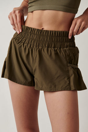 FREE PEOPLE GET YOUR FLIRT ON SHORT IN OLIVE GREEN