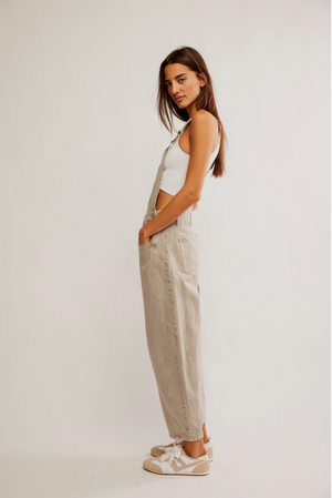FREE PEOPLE GOOD LUCK OVERALL IN COBBLESTONE