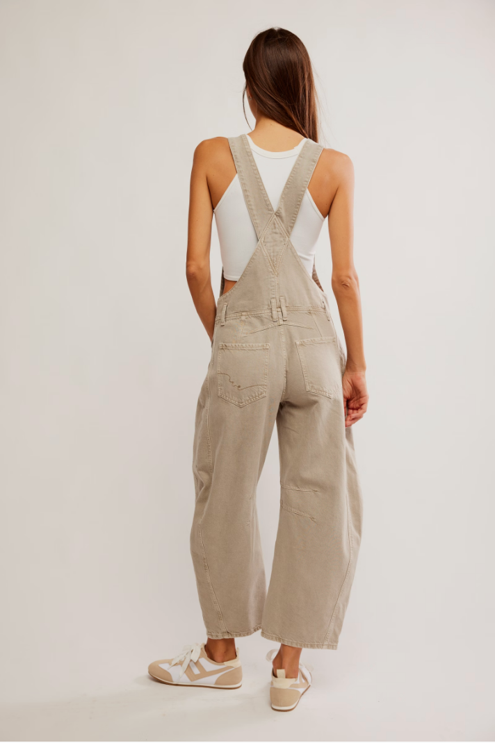 FREE PEOPLE GOOD LUCK OVERALL IN COBBLESTONE