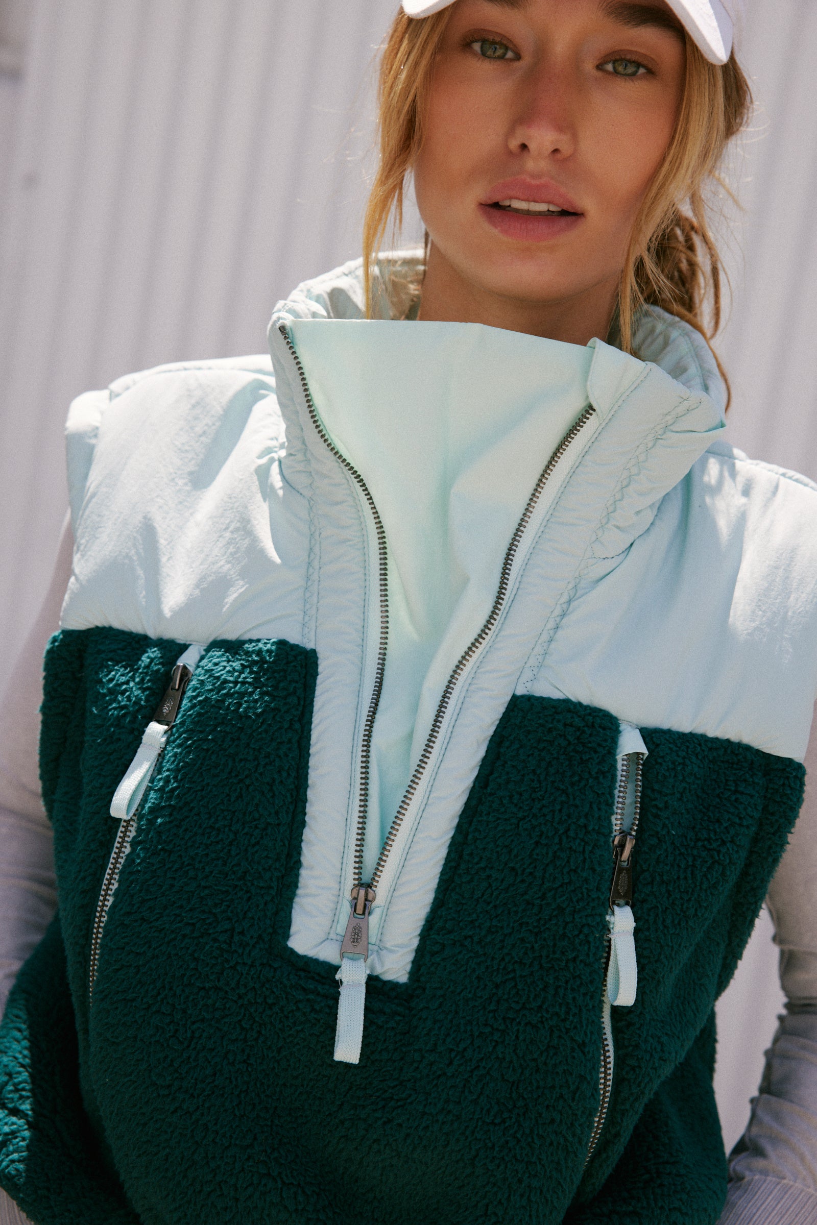 FREE PEOPLE JOURNEY AHEAD VEST IN EMERALD GARDEN AND MINT