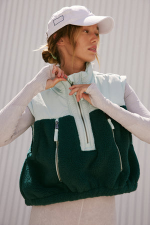 FREE PEOPLE JOURNEY AHEAD VEST IN EMERALD GARDEN AND MINT