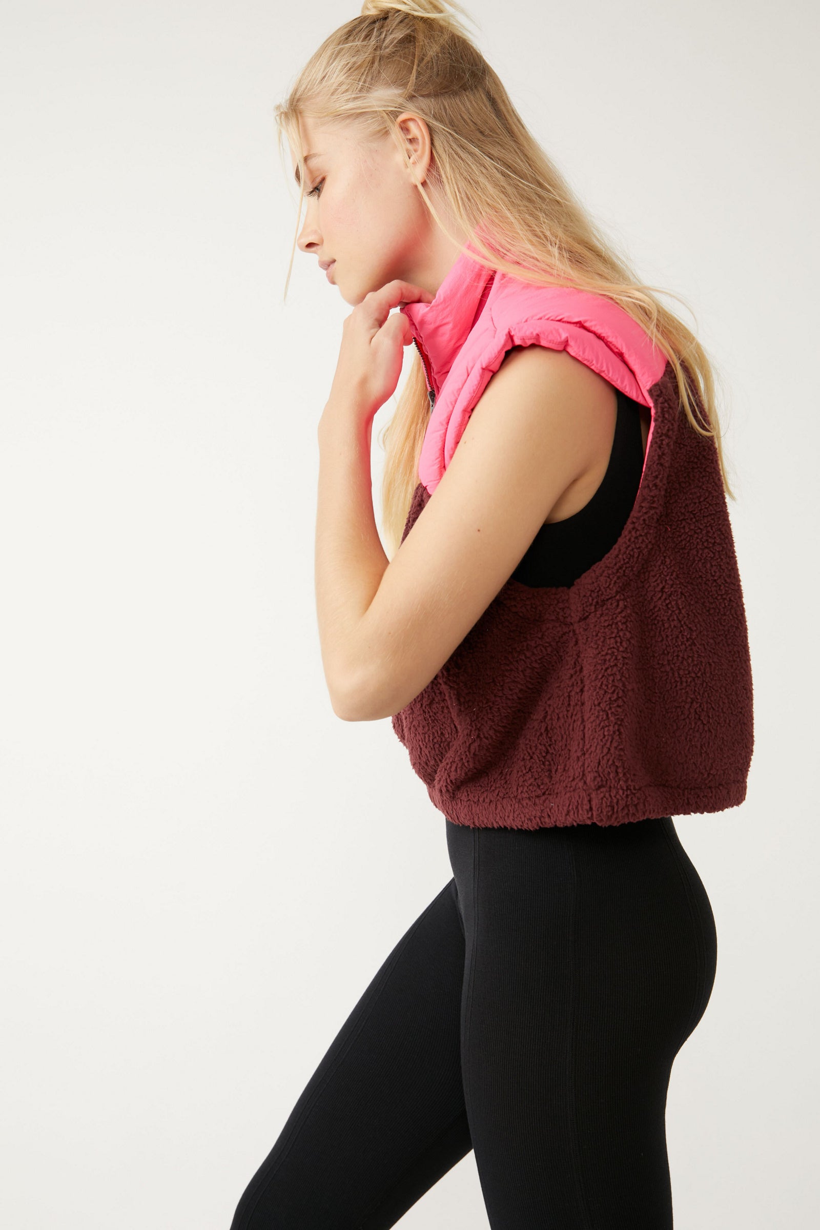 FREE PEOPLE JOURNEY AHEAD VEST IN POMEGRANATE COMBO