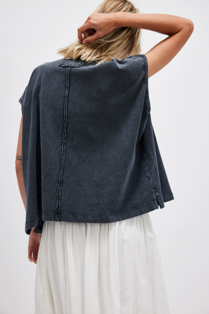 FREE PEOPLE KEEP ON POLO IN WASHED BLACK