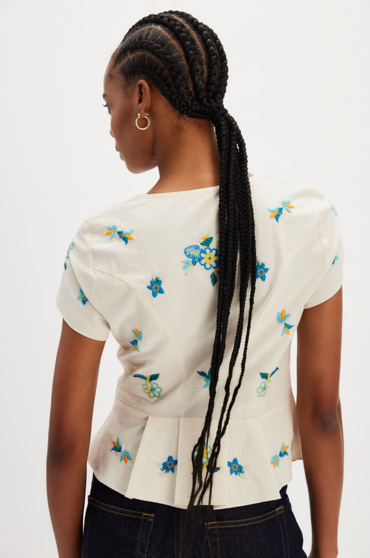 FREE PEOPLE KELLY EMBROIDERED BLOUSE IN IVORY
