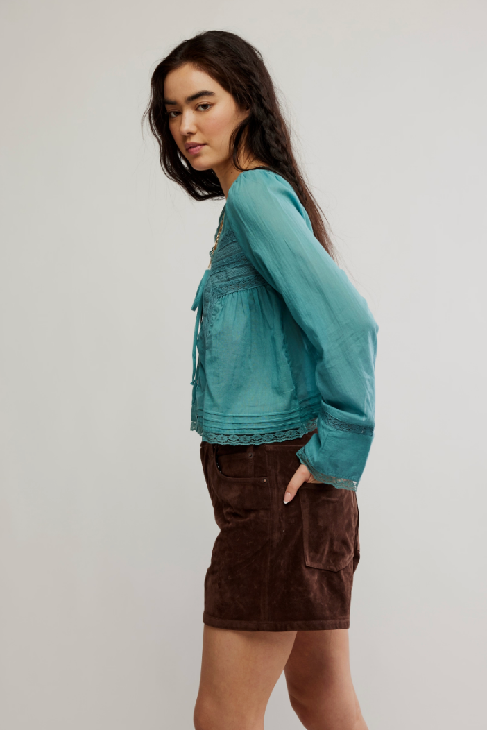 FREE PEOPLE LONGSLEEVE EVERMORE IN MINERAL BLUE